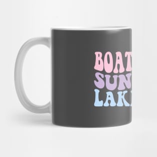 Retro Groovy Boat Waves Sun Rays Lake Days Cute Summer Vacation Lake Life Mug